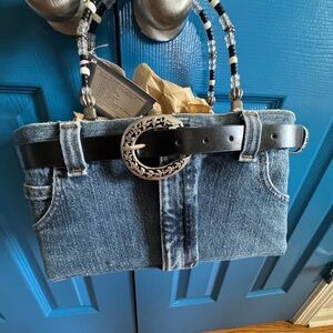 Denim Handbag with Black Belt Accent bootie bag